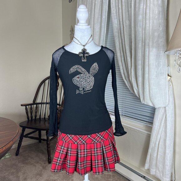 Y2k Playboy Studded Fishnet Top - Picture 1 of 5